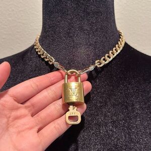 Louis Vuitton #347 Lock and Key Gold Brass with new unbranded chain